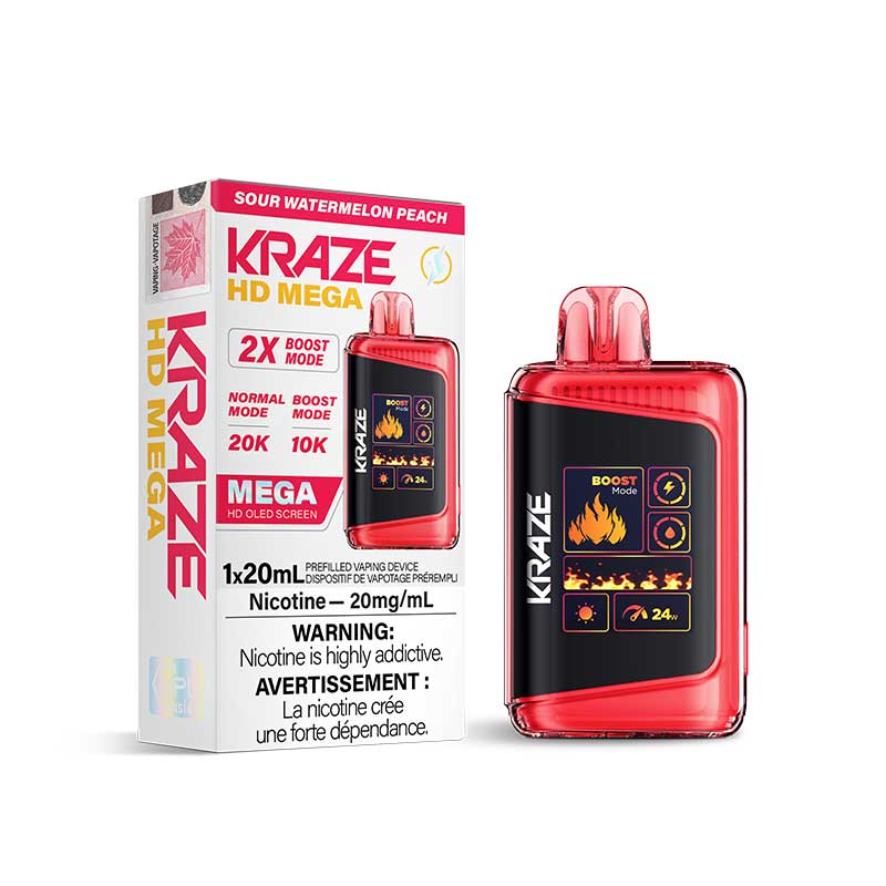 NOUVEAU Kraze HD Mega Sour Watermelon Peach Vape Jetable