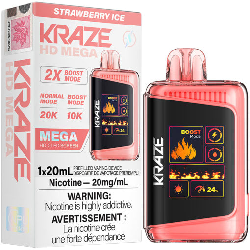 Kraze MEGA HD Strawberry Ice Vape Jetable