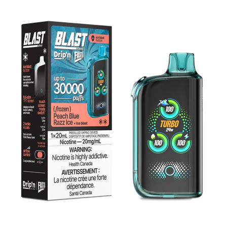 Peach Blue Razz Ice Drip’n X Fasta Blast 30K Disposable by Envi