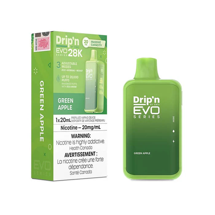 DRIP’N EVO 28K GREEN APPLE VAPE JETABLE PAR ENVI